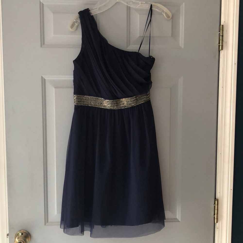 Navy blue one shoulder cocktail dress